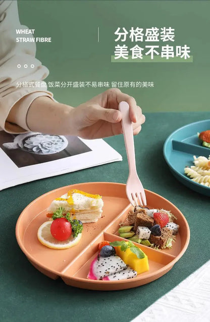 23cm Sub-grid Plate Fat-reducing Sub-plate Children's Tableware Three-grid Rice Plate Separated Dessert Breakfast Plate Kitchen