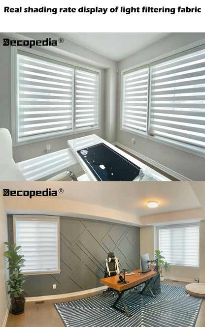 Decopedia Custom Made Zebra Blinds for Windows Motorized Roller Blinds Blackout Day and Night Window Blinds for Sliding Door