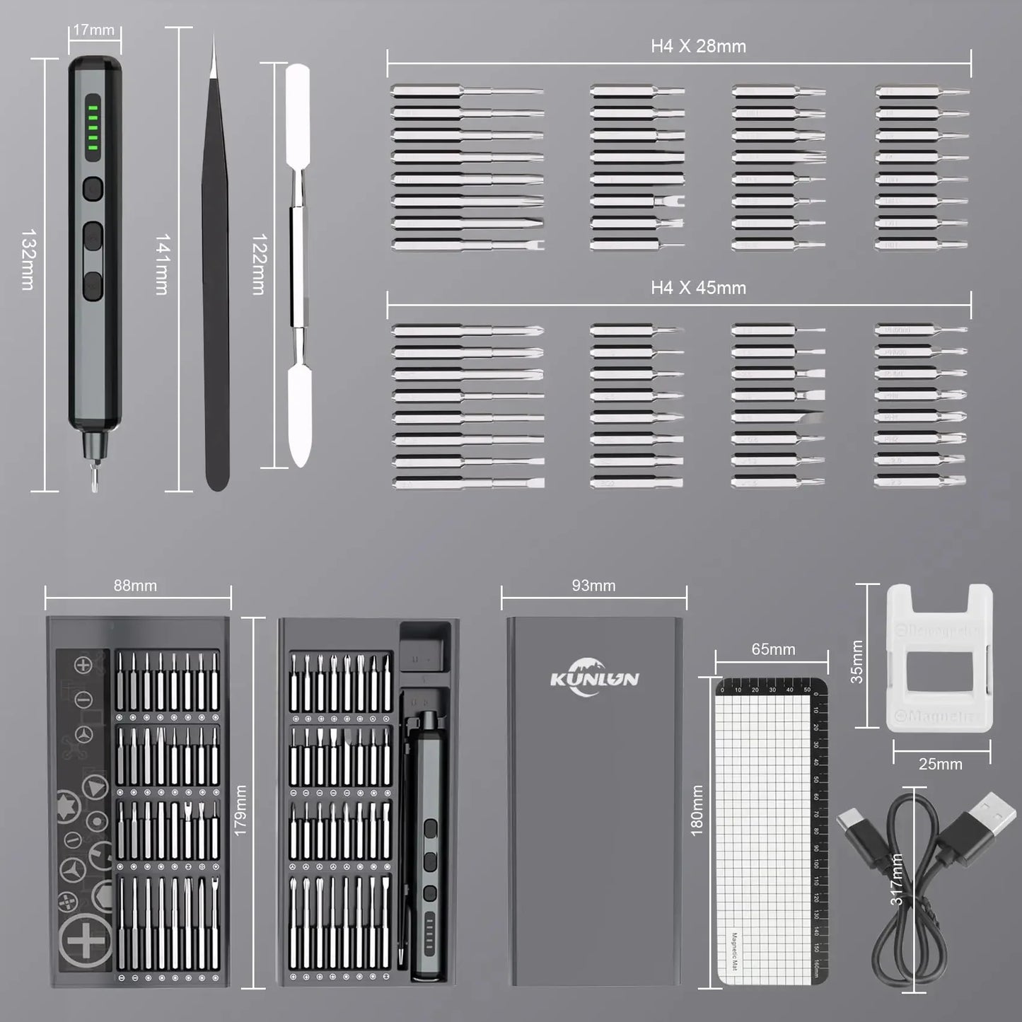 KUNLUN 68-in-1 Mini Electric Screwdriver Set, Small Electric Screwdriver Cordless with 64 Magnetic Bits, 5 Torque Settings,