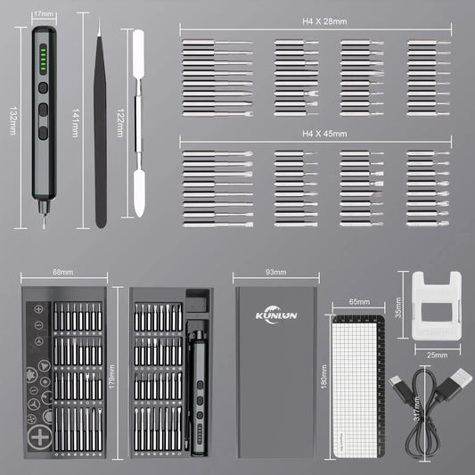 KUNLUN 68-in-1 Mini Electric Screwdriver Set, Small Electric Screwdriver Cordless with 64 Magnetic Bits, 5 Torque Settings,