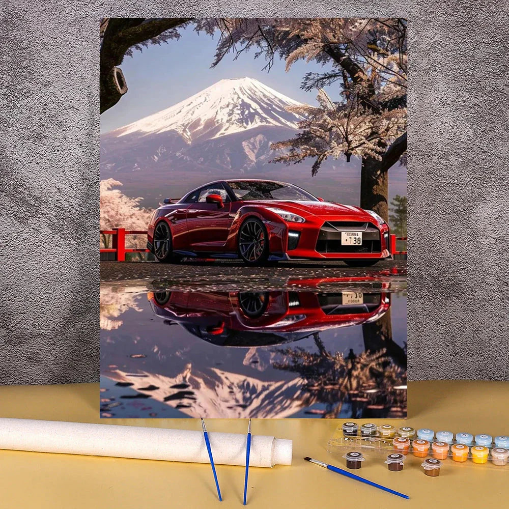 Acrylic Paint By Numbers Red Sports Car  Painting By Numbers On Canvas Coloring By Number For Adults Paint Digital Art