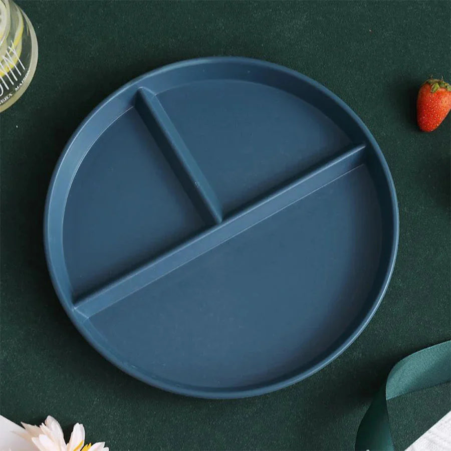 23cm Sub-grid Plate Fat-reducing Sub-plate Children's Tableware Three-grid Rice Plate Separated Dessert Breakfast Plate Kitchen
