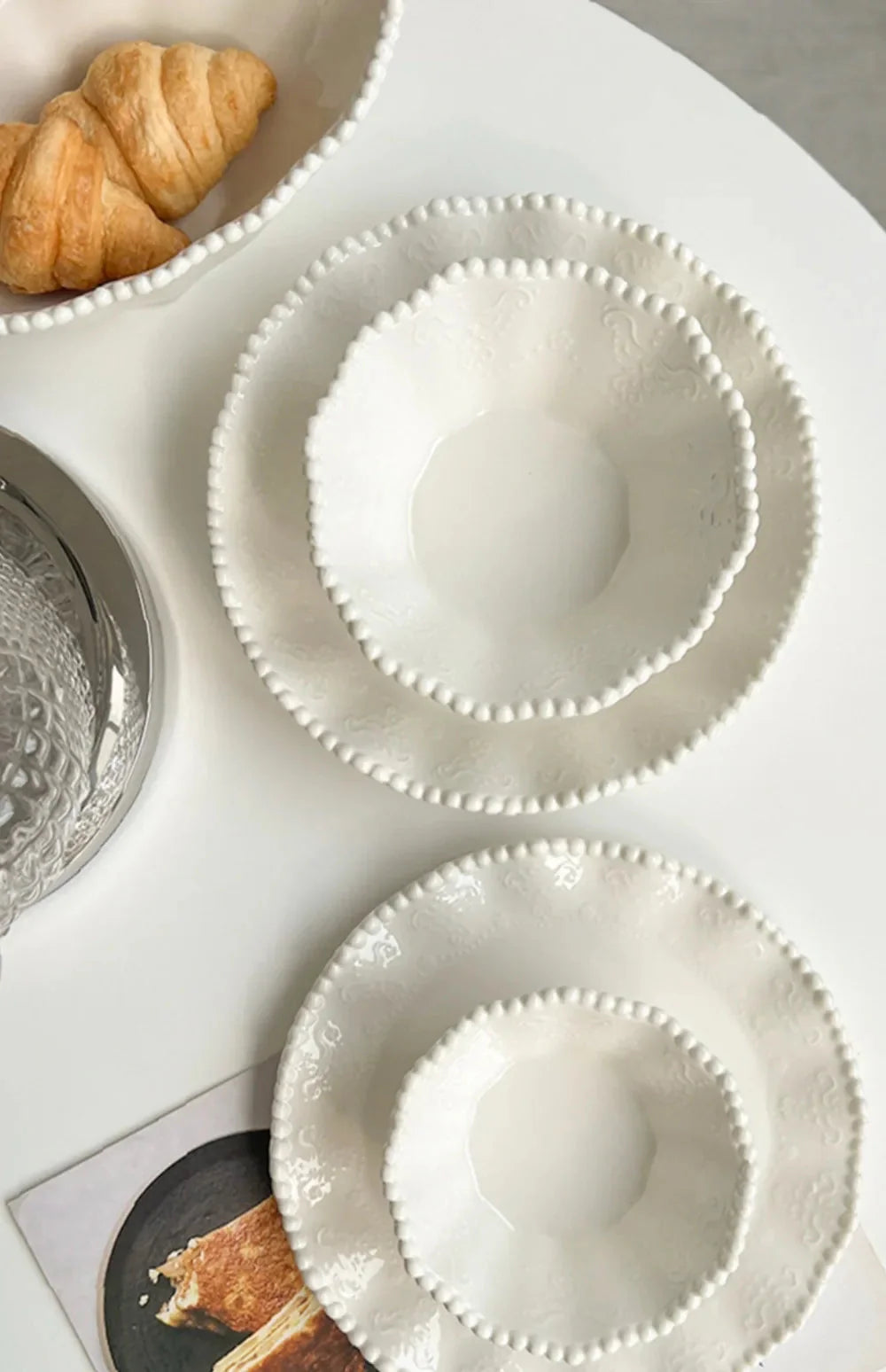 Ceramic Pearl Plates & Bowls Set - Practical Breakfast Tableware, Perfect for Modern Home Dining & Daily Use