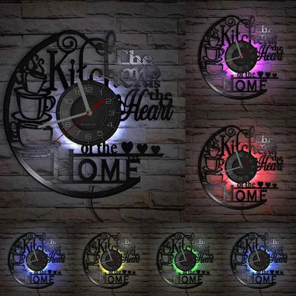 The Kitchen The Heart Of The Home Inspired Vinyl Record Clock Modern Design Vinyl Wall Watch Kitchen Decor Noiseless Timepieces
