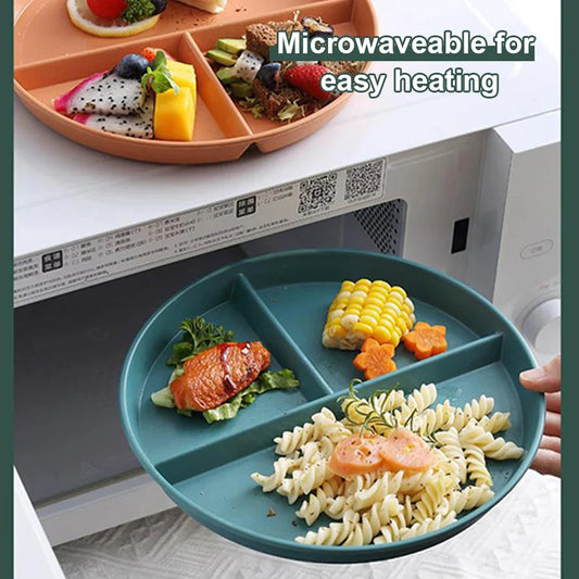 23cm Sub-grid Plate Fat-reducing Sub-plate Children's Tableware Three-grid Rice Plate Separated Dessert Breakfast Plate Kitchen