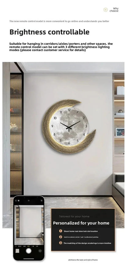 20in LED Light Wall Clock Dining Room Living Moon The Earth Modelling Silent Movement Bedroom Clock Wall Decoration Home Gifts