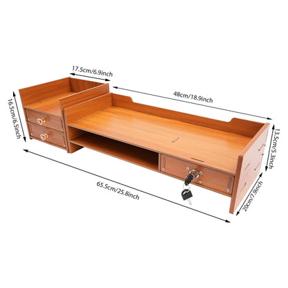 Wooden Desk Organizer W/ Drawer File Storage Desk Monitor Riser Computer Stand