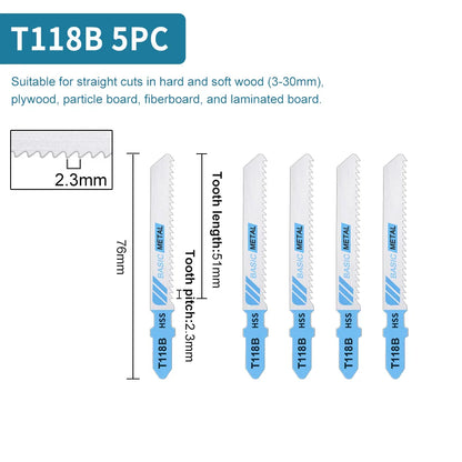Premium T-Shank Jigsaw Blade Set - Multi-Material Cutting Kit for Wood, Plastic, and Metal - Compatible with Bosch/DEWALT/Makita