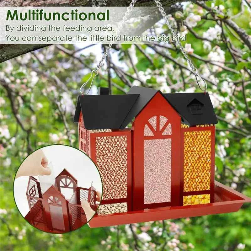 ABKW-Red Multi-Purpose Bird Products For Garden Hanging Metal Bird House Large Capacity Bird Feeder Bird Houses