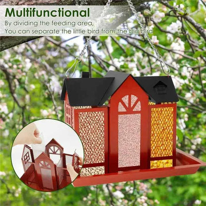 ABKW-Red Multi-Purpose Bird Products For Garden Hanging Metal Bird House Large Capacity Bird Feeder Bird Houses