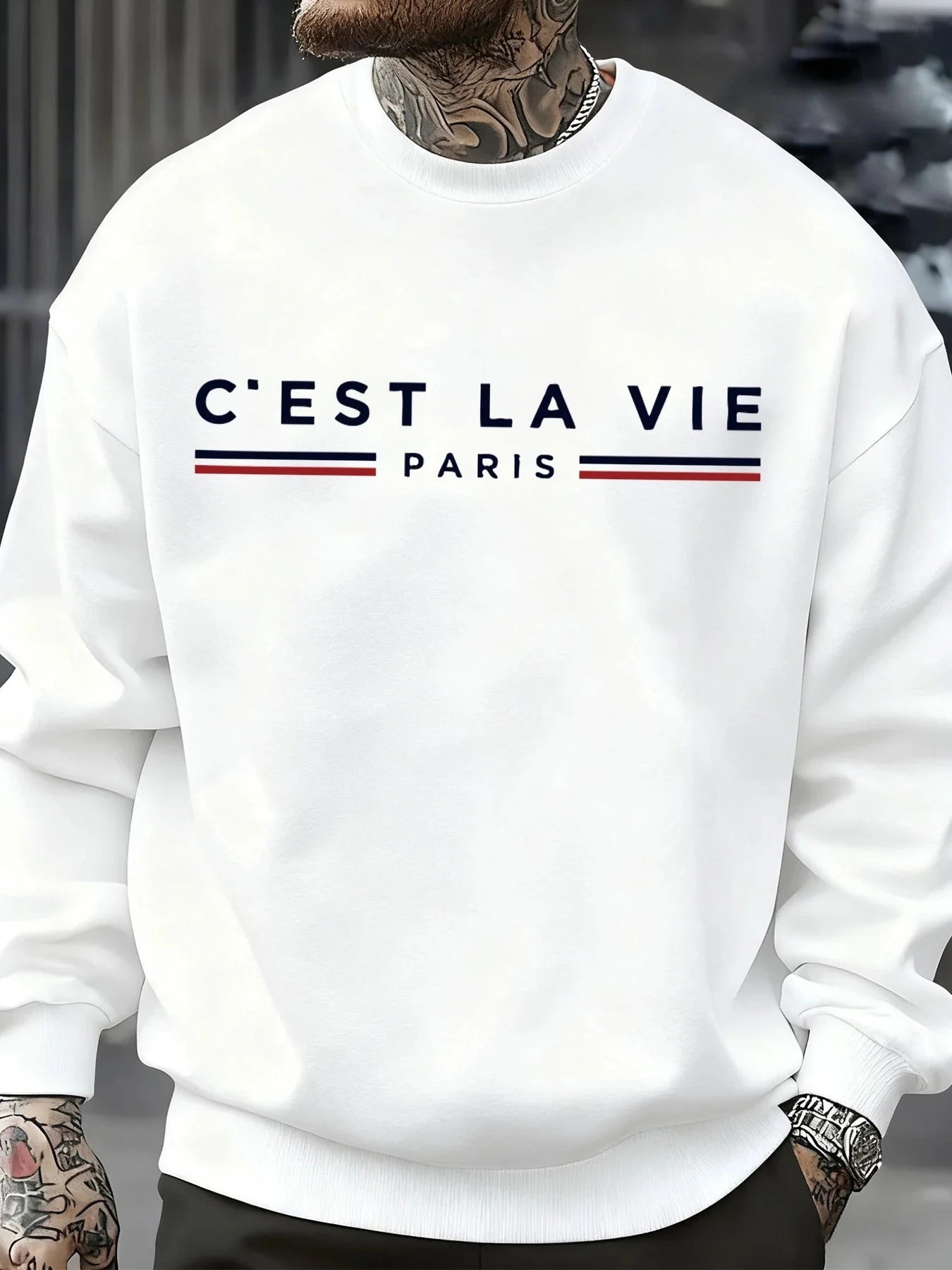 C'Est La Vie Paris Prints Man Sweatshirt Casual Loose Sportswear Hip Hop Fashion Pullovers Fleece Soft Clothing Crewneck Tops