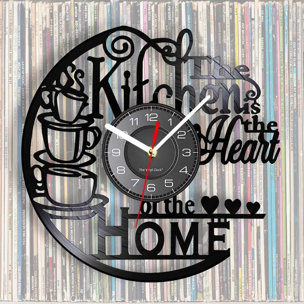 The Kitchen The Heart Of The Home Inspired Vinyl Record Clock Modern Design Vinyl Wall Watch Kitchen Decor Noiseless Timepieces