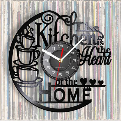 The Kitchen The Heart Of The Home Inspired Vinyl Record Clock Modern Design Vinyl Wall Watch Kitchen Decor Noiseless Timepieces