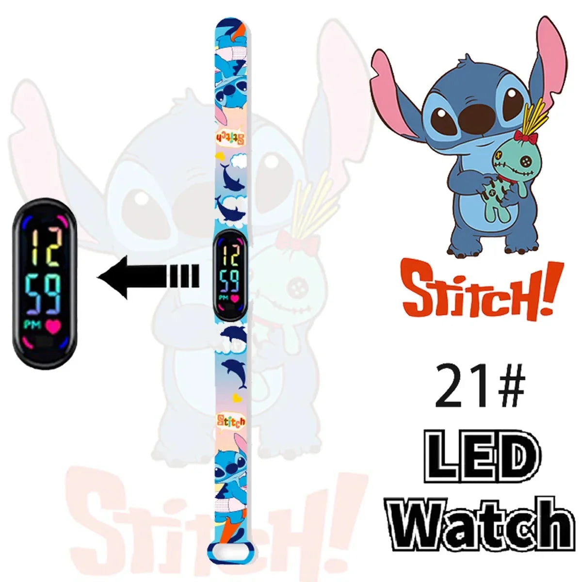 Disney Stitch Digital Kids' Watches Anime Figures LED Luminous Watch Touch Waterproof Electronic Sports Watch Kids Birthday Gift