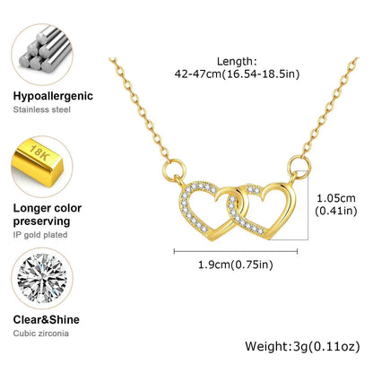 Vnox Double Zircon Heart Necklace For Women,Stainless Steel Cute Simple  Necklace For Mother And Daughter,Trendy Jewelry Gifts