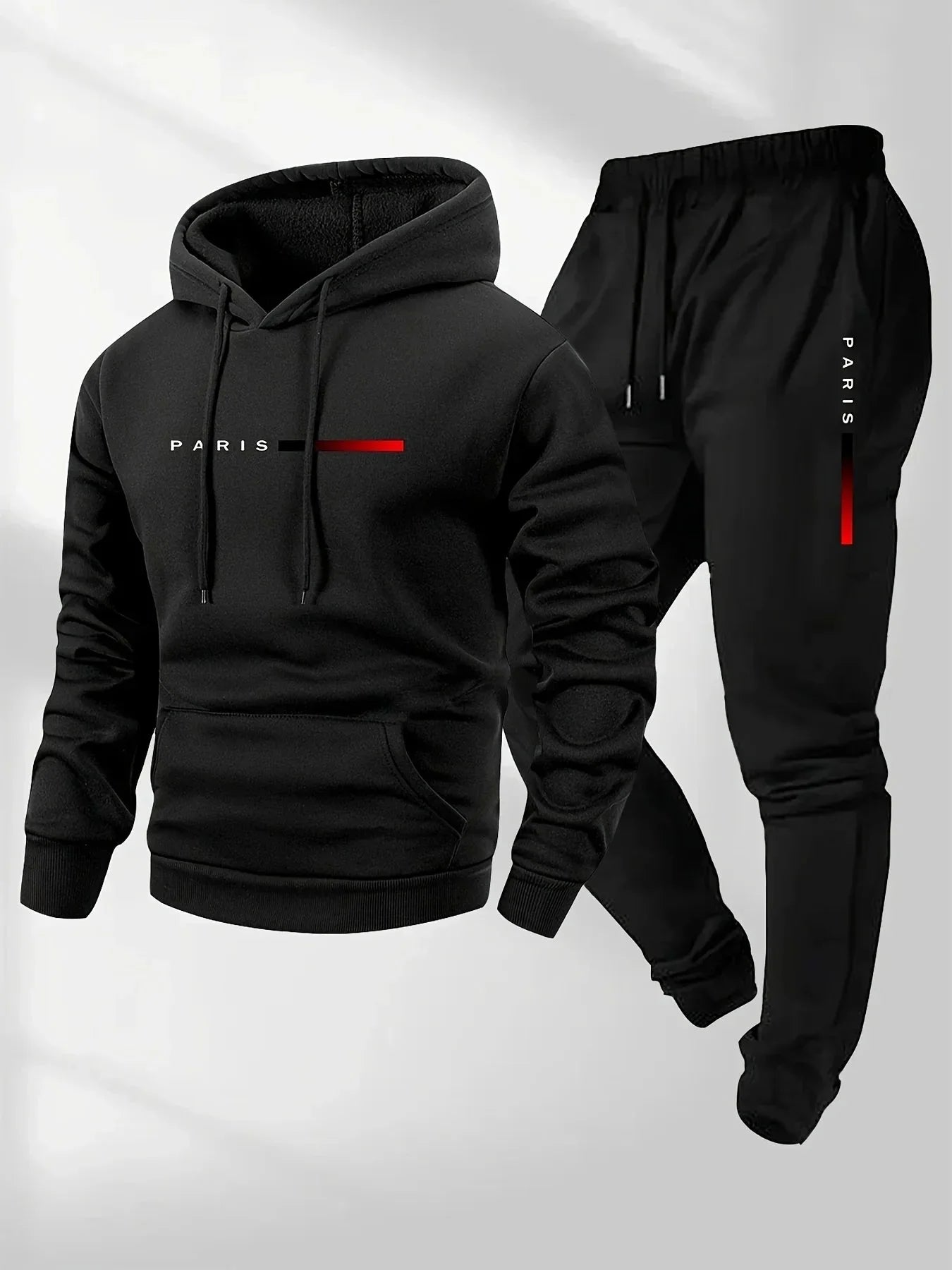 Paris Letter Printed Sweatshirt Set Men's Wool Hooded Sweatshirt Pants Set Spring and Autumn Winter Warm Casual Sportswear Set