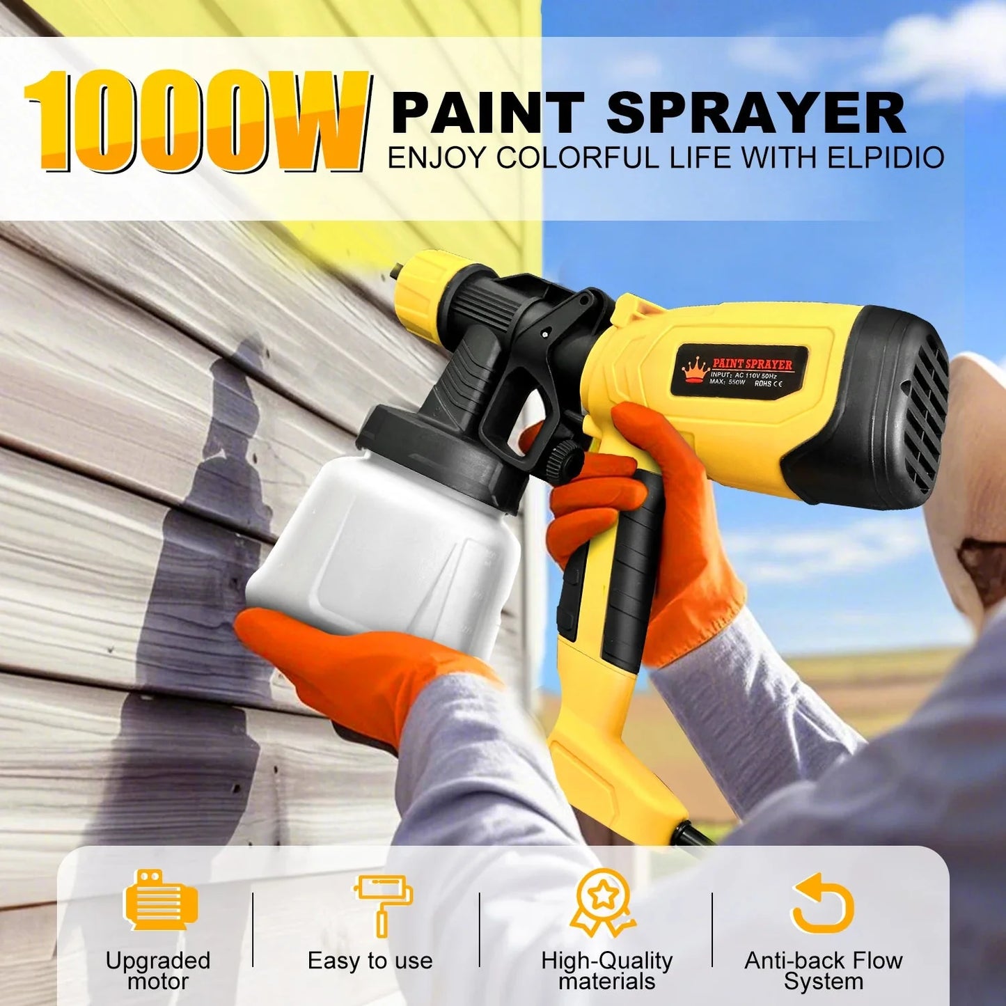 1000ML Electric Spray Gun Cordless Paint Sprayer Auto Furniture Steel Coating Airbrush Compatible For 21V Battery