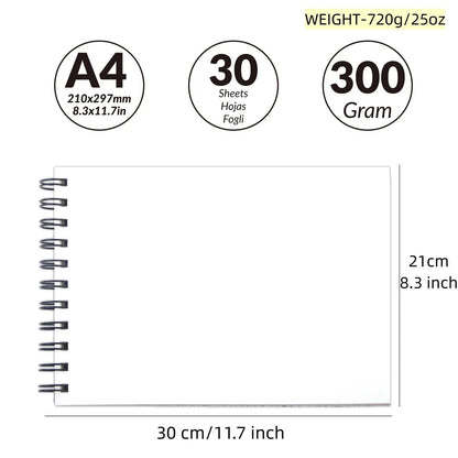 A4 30 Pages Paper Watercolor Book Hand-painted painting Book Fine Lines Water-Solube Color Art Supplies