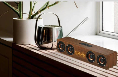 Wooden Soundbar Wireless Bluetooth Speaker Portable Retro Soundbox Subwoofer for TV Computer with FM Radio TF Card USB Boom Box