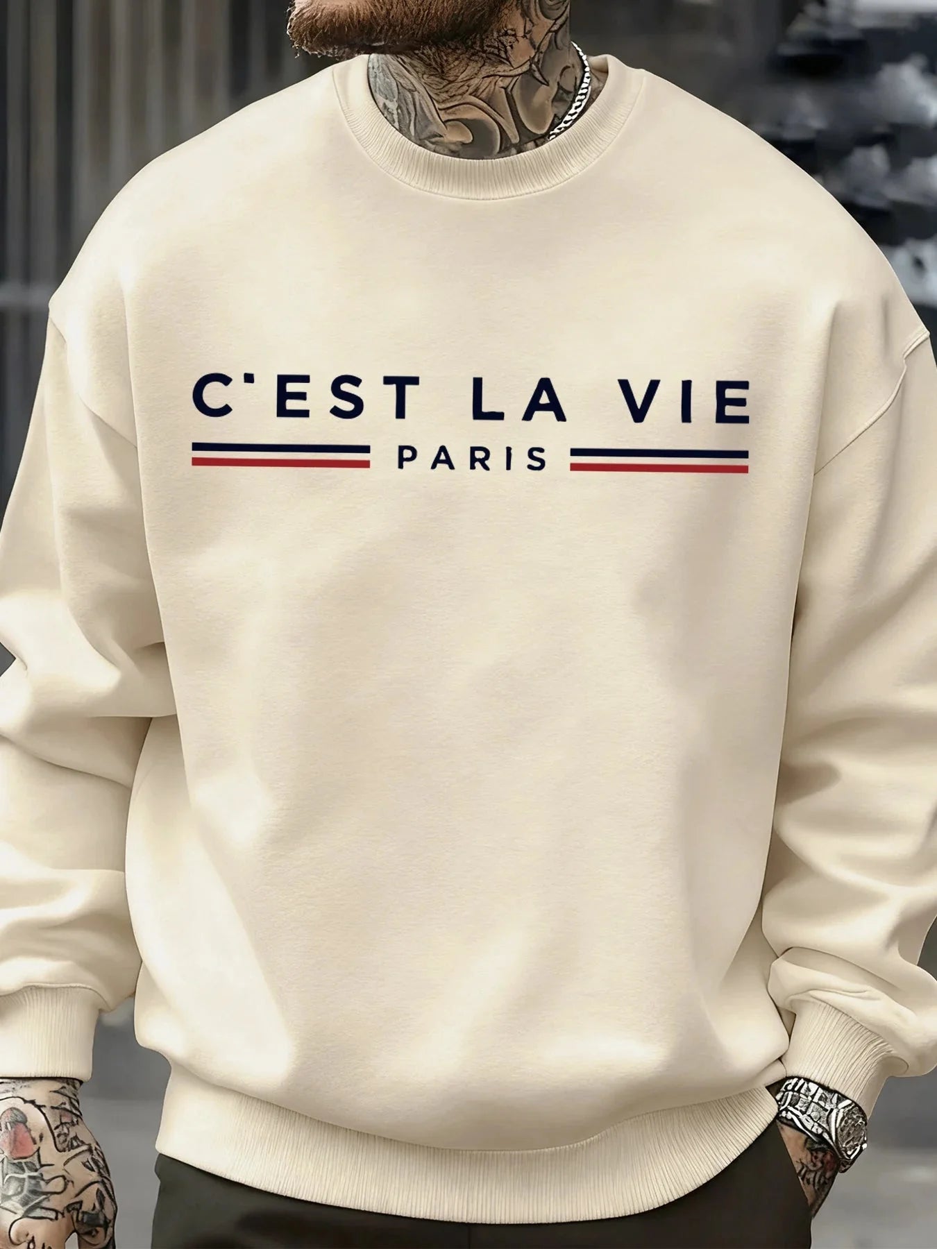 C'Est La Vie Paris Prints Man Sweatshirt Casual Loose Sportswear Hip Hop Fashion Pullovers Fleece Soft Clothing Crewneck Tops
