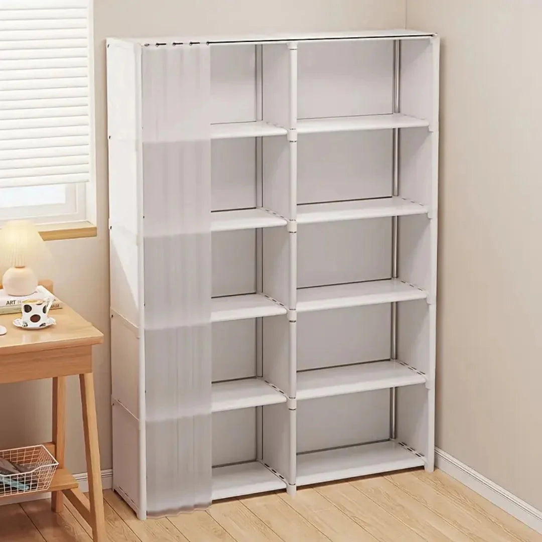 6 Layers Simple Wardrobe Portable Clothes Toys Organizer Dustproof Double Row High Capacity Partition Bookshelf Bedroom Cabinet