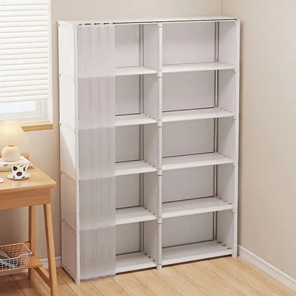 6 Layers Simple Wardrobe Portable Clothes Toys Organizer Dustproof Double Row High Capacity Partition Bookshelf Bedroom Cabinet