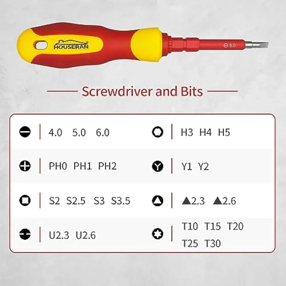 9714B 500V Insulated Screwdriver Set 12Pcs Double-Ended Insulated Screwdriver Tool with Non-Slip Handle All-in-One Prem
