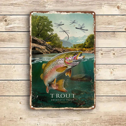 Rustic Metal Trout Wall Art - Vibrant Waterproof Sign, Easy to Hang for Home Decor, Bar, Cafe, Garden, Man Cave & More