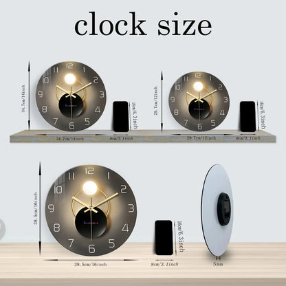 Light Luxury Simple Light and Shadow Flat Pattern Tempered Glass Wall Clock Living Room Bedroom Kitchen Home Decoration Wall Clock Silent Quartz Clock Holiday Gift 12 Inches 14 Inches 16inch (Without Batteries)
