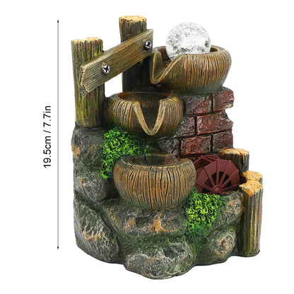 Resin Desktop Fountain Flowing Water Ornament Simulation Landscape Desktop Decoration for Home Hotel Office EU Plug