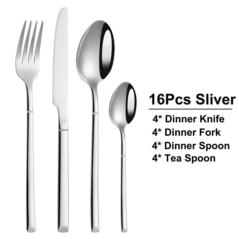 Elegant Thin Silver Cutlery Set - Mirror Polished Stainless Steel Tableware