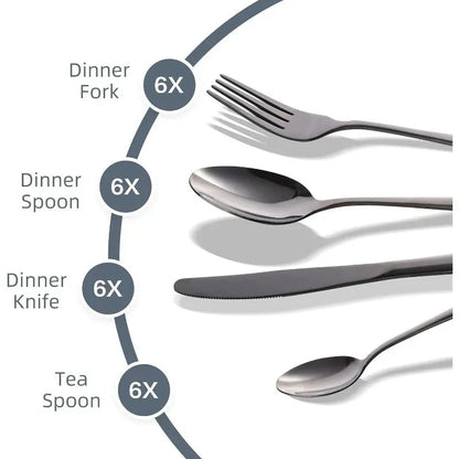 24-Piece Silverware Set with Steak Knives Forks Spoons,Stainless Steel Flatware ,Tableware Cutlery Service for 6,Dishwasher Safe