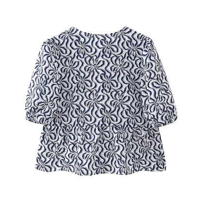 Leopard Blouse Puff Sleeve Crop Top Women's Summer Clothing