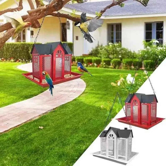 Outdoor Hanging Bird Feeder Iron Rain/Wind-Proof Bird Feeder Outside Garden Yard Large-Capacity Birds Food Feeders Pet Supplies