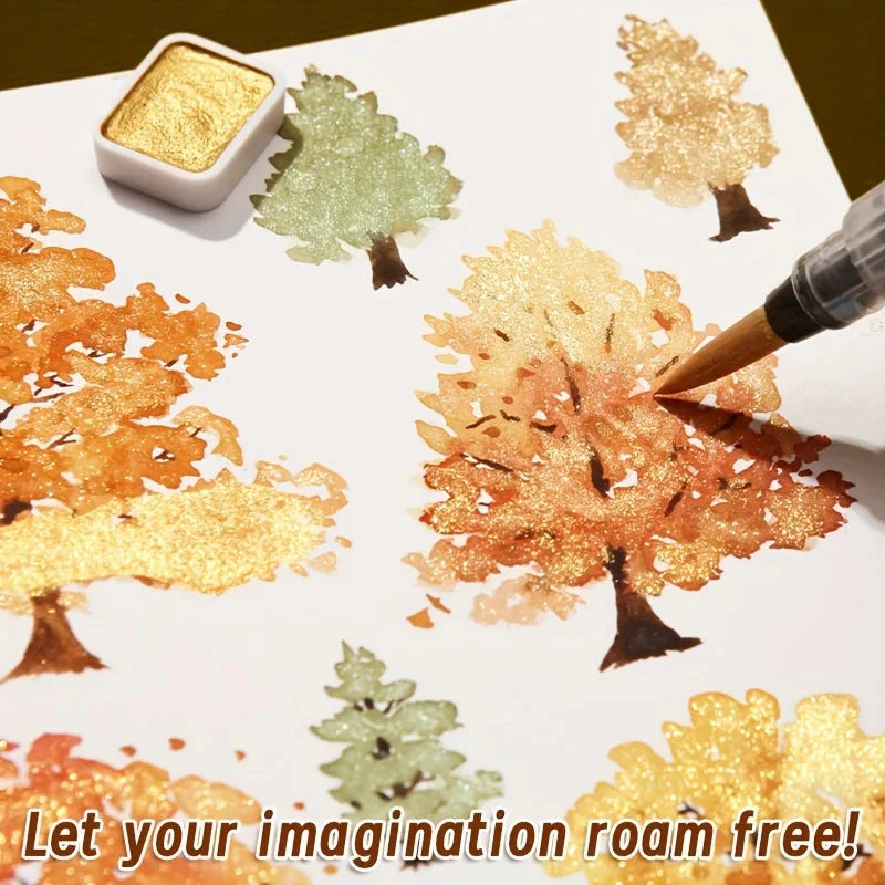 20/24/36/48/60 Colors Pearl Watercolor Pigment: Metallic Solid Paint Portable Art Kit for Painting