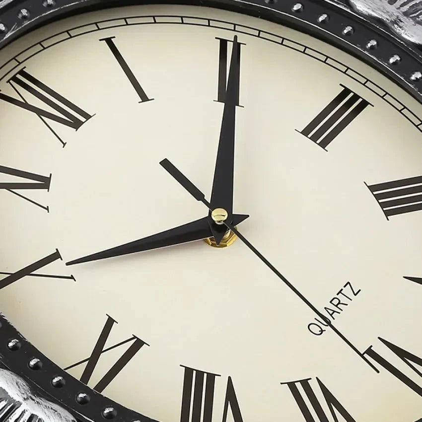 14" Vintage European Court elegance classical Style Wall Clock with Electroplated Black Gold/Silver & Roman Numerals for bedroom