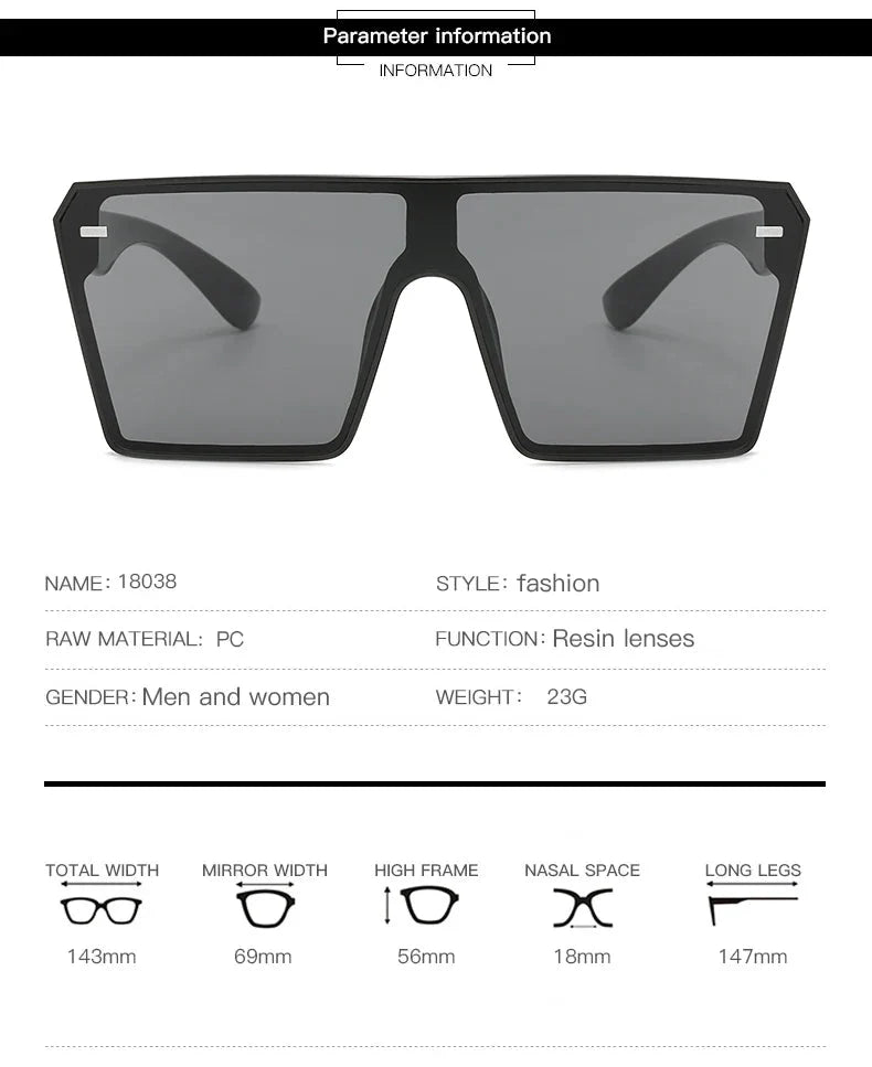 Oversized Square Sunglasses Women 2024 Luxury Brand Fashion Flat Top Red Black Clear Lens Men Fishing Shade Mirror UV400