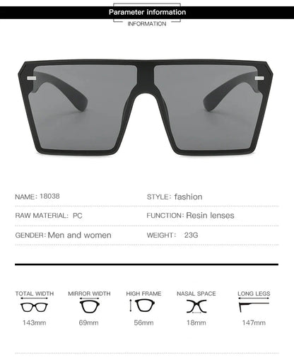 Oversized Square Sunglasses Women 2024 Luxury Brand Fashion Flat Top Red Black Clear Lens Men Fishing Shade Mirror UV400