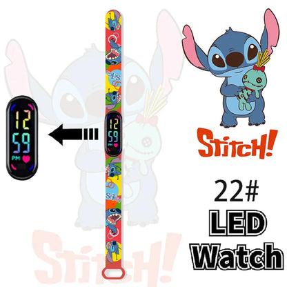 Disney Stitch Digital Kids' Watches Anime Figures LED Luminous Watch Touch Waterproof Electronic Sports Watch Kids Birthday Gift