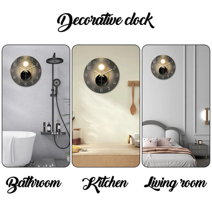 Light Luxury Simple Light and Shadow Flat Pattern Tempered Glass Wall Clock Living Room Bedroom Kitchen Home Decoration Wall Clock Silent Quartz Clock Holiday Gift 12 Inches 14 Inches 16inch (Without Batteries)