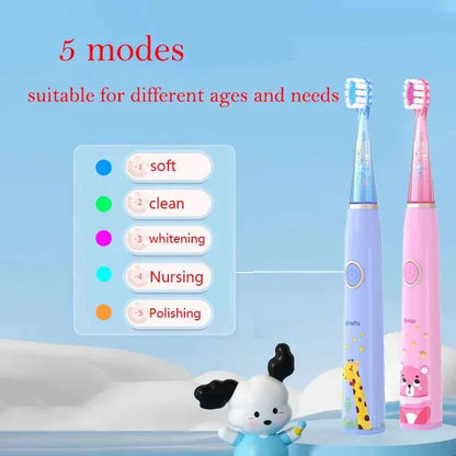 Kids Sonic Electric Toothbrush Cartoon with Colorful LED Light IPX7 Waterproof Deep Clean Teeth Care Rechargeable Toothbrush