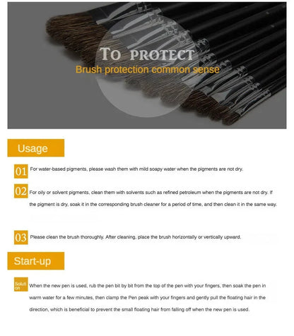 6pc new concept paintbrush wild boar mane oil painting brush water powder acrylic nail round head long black pole paintbrush set