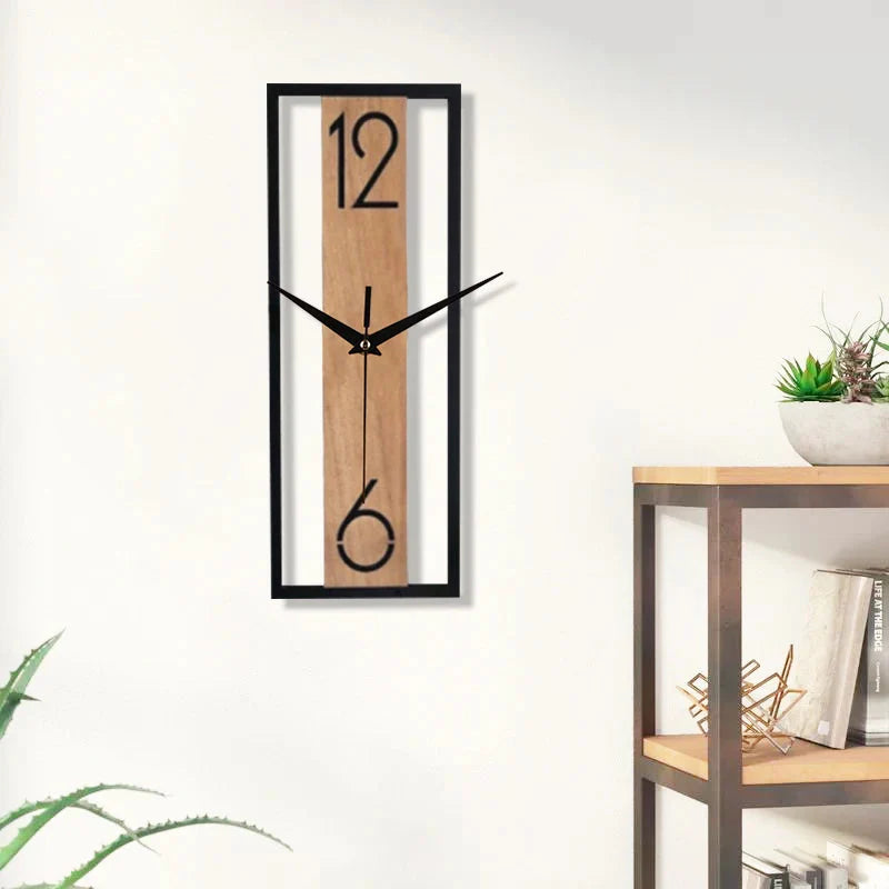 Rectangular wood grain wall clock for quiet decoration in homes and offices used in living rooms bedrooms and dining rooms