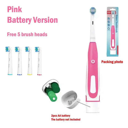 Electric Toothbrush Rounded 3D Heads Teeth Brush Soft Bristle Vibrate Rotation Gum Care Battery Power Teeth Whitening For Adults