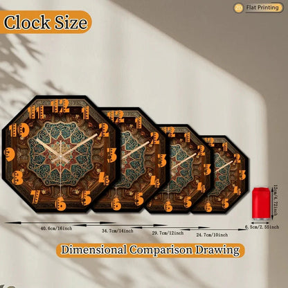 2D-Flat Distinctive Islamic Calligraphy Octagon Intricate Geometric Wall Clock for Office Kitchen Halloween Mother's Day Gifts