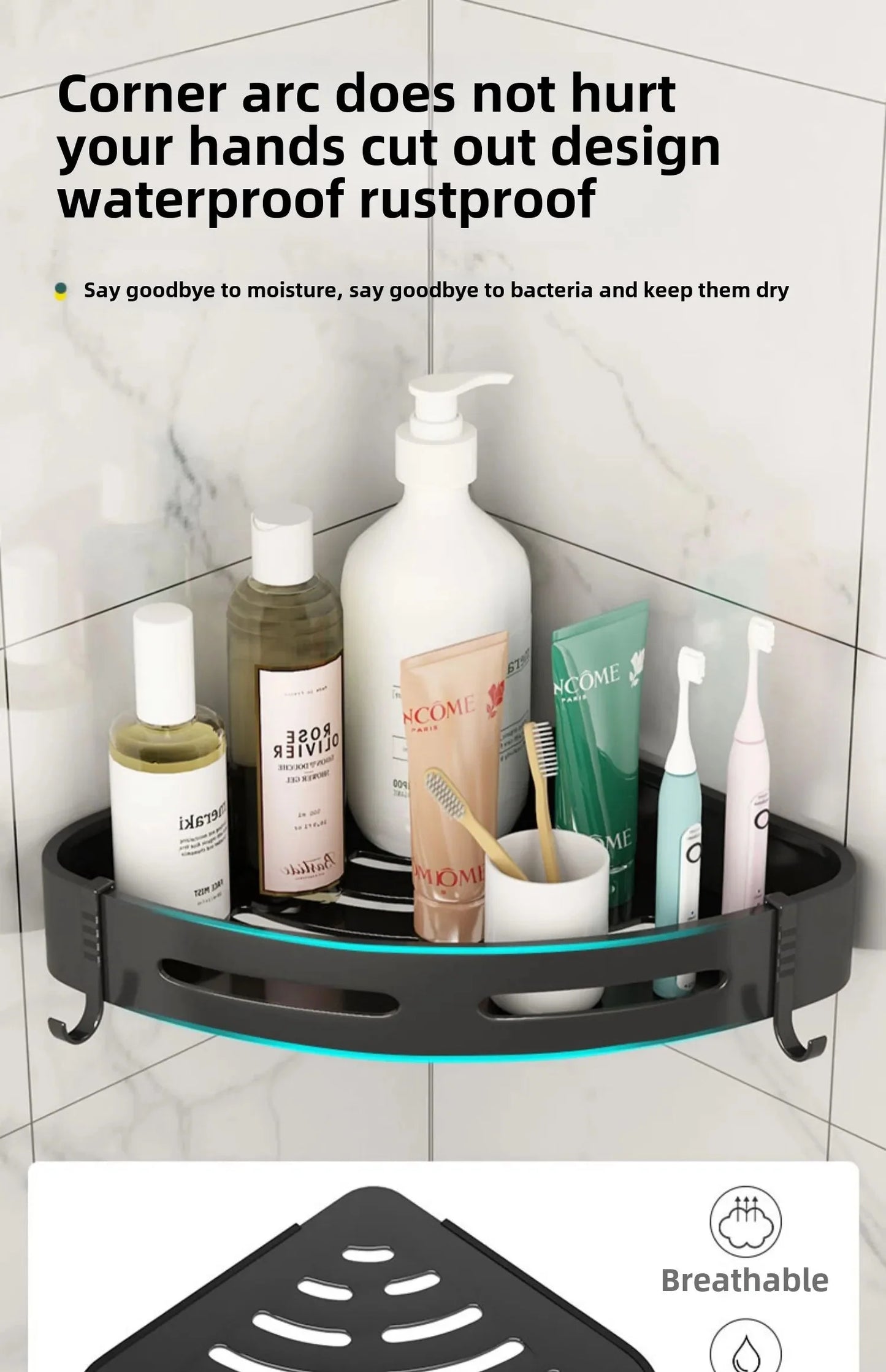 3/2/1 PCS Strong Adhesive No Drill Shower Shelf Storage Upgraded Waterproof Bathroom Organizer Shampoo & Towel Holder Wall Mount
