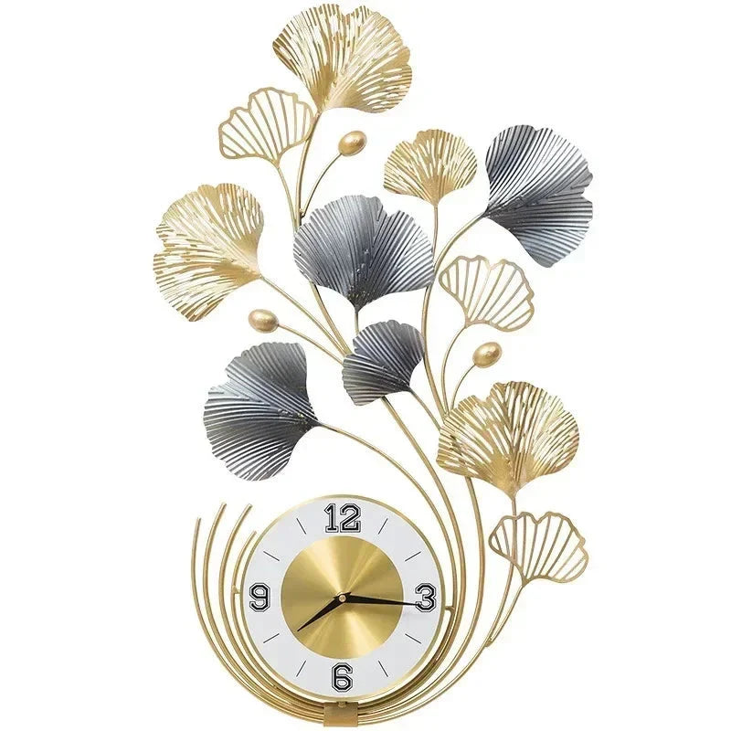 78cm Ginkgo Biloba Wall decoration, big size metal iron crafts, home clock,silent living room, and porch decoration art