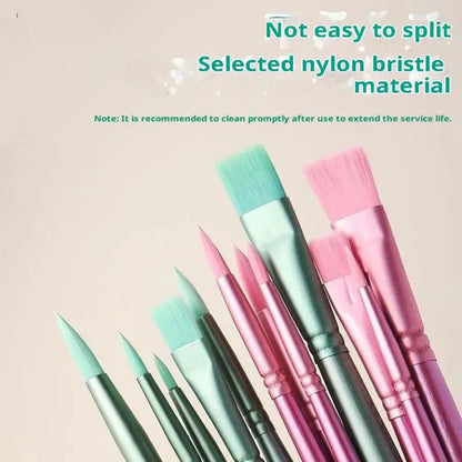 ♥Nylon Bristle Wooden Handle Pointed And Flat Watercolor Paintbrush Set For Art, Acrylic, Gouache, And Oil Painting
