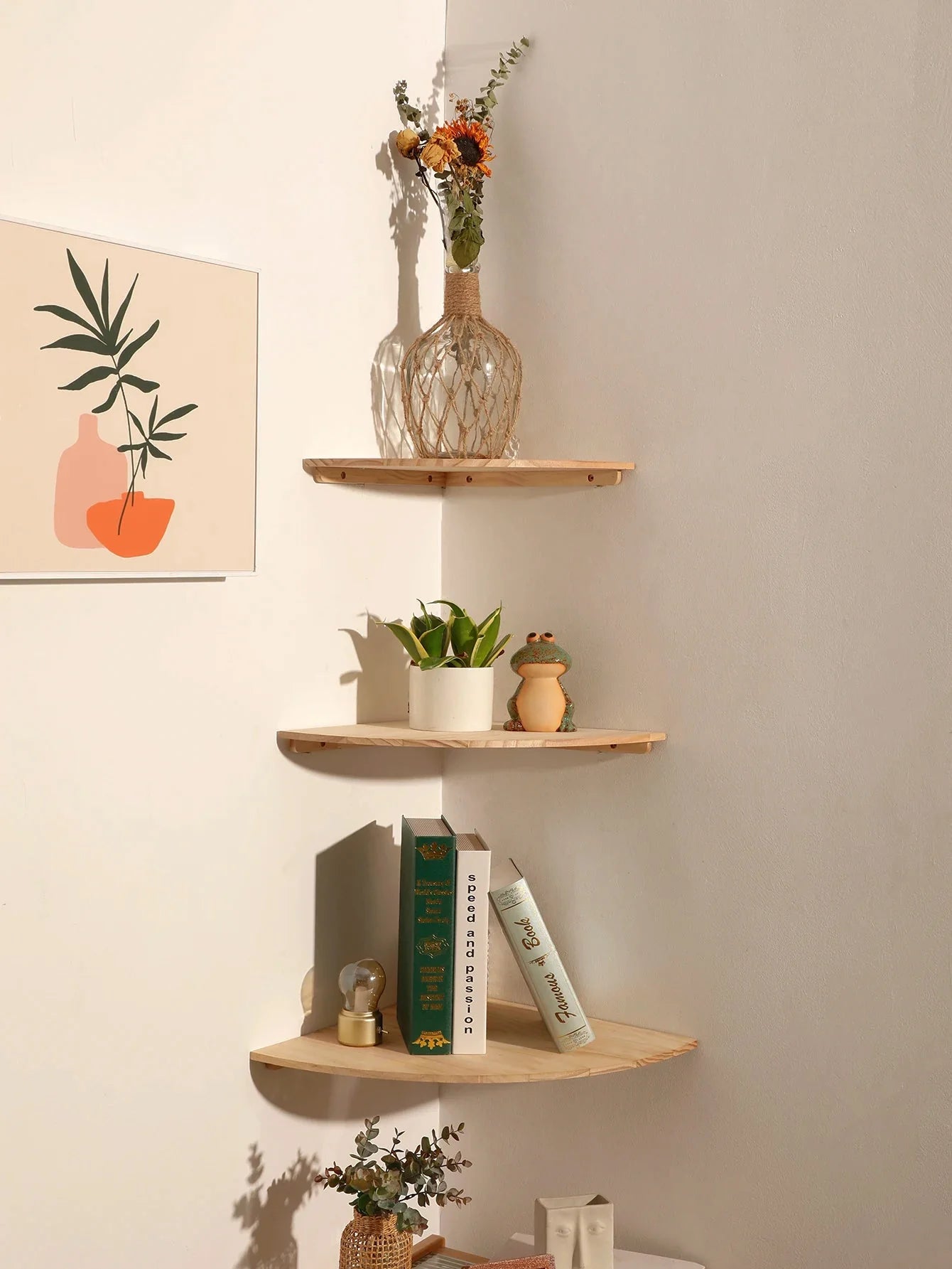 Scalloped Corner Shelves Floating Wall Shelf Storage Rack Wooden Wall Decor Bedroom Living Room Kitchen  Home Decorations Ledge