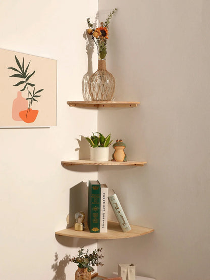 Scalloped Corner Shelves Floating Wall Shelf Storage Rack Wooden Wall Decor Bedroom Living Room Kitchen  Home Decorations Ledge